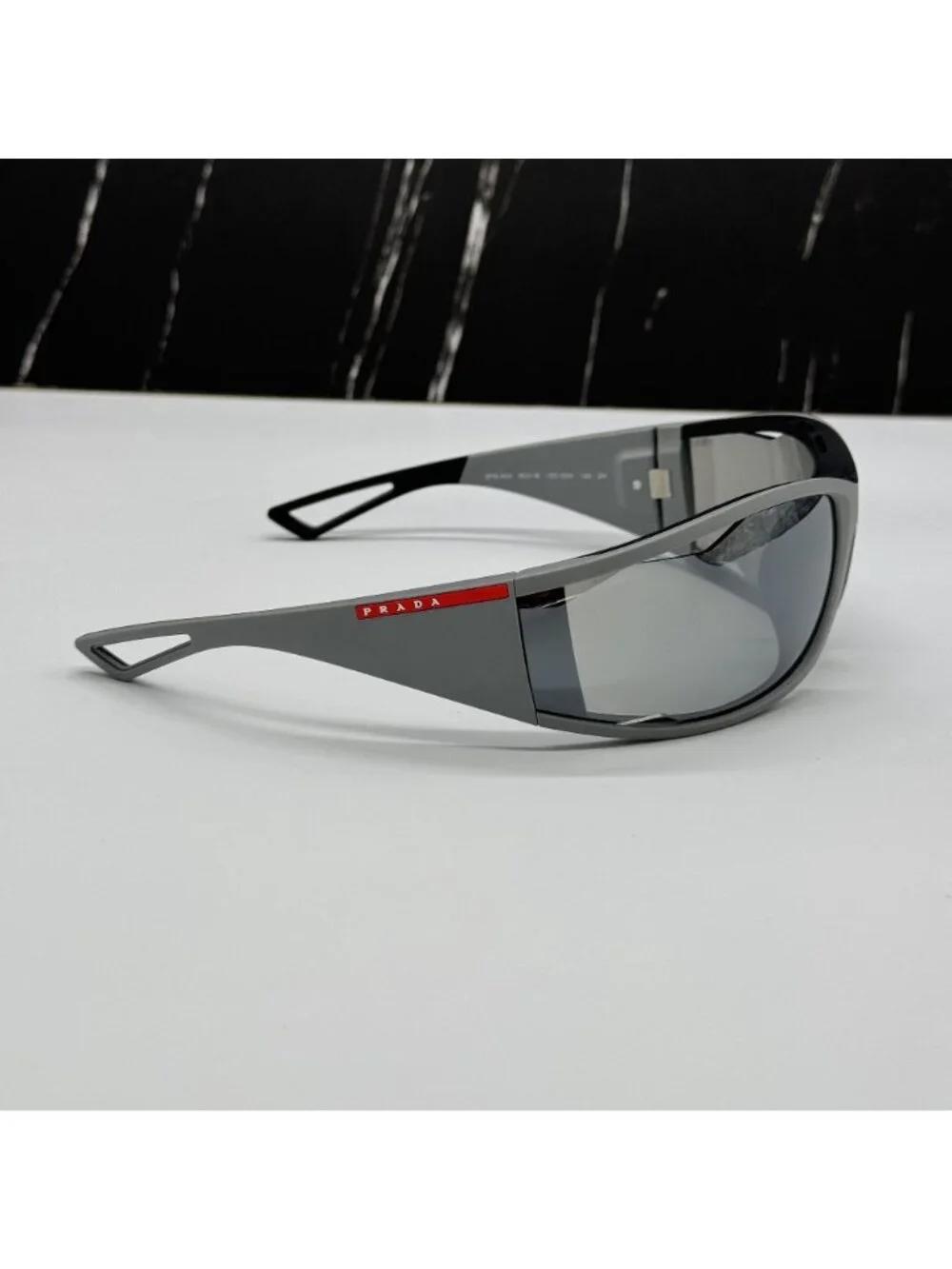 NWT Prada Linea Rossa PSA04S 13Z05A Silver Unisex Sunglasses With Fabric Chain